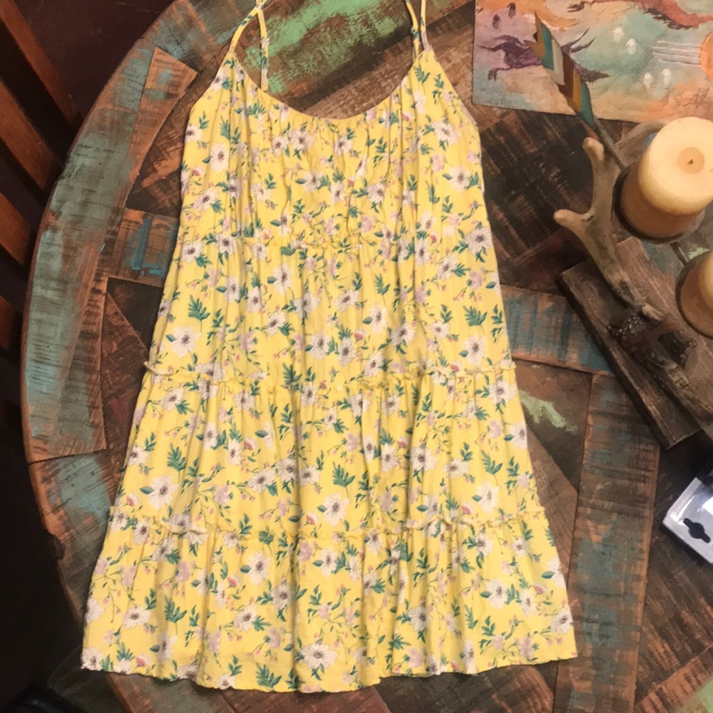 Yellow Floral Tiered Sundress - Girls Spaghetti Strap Dress